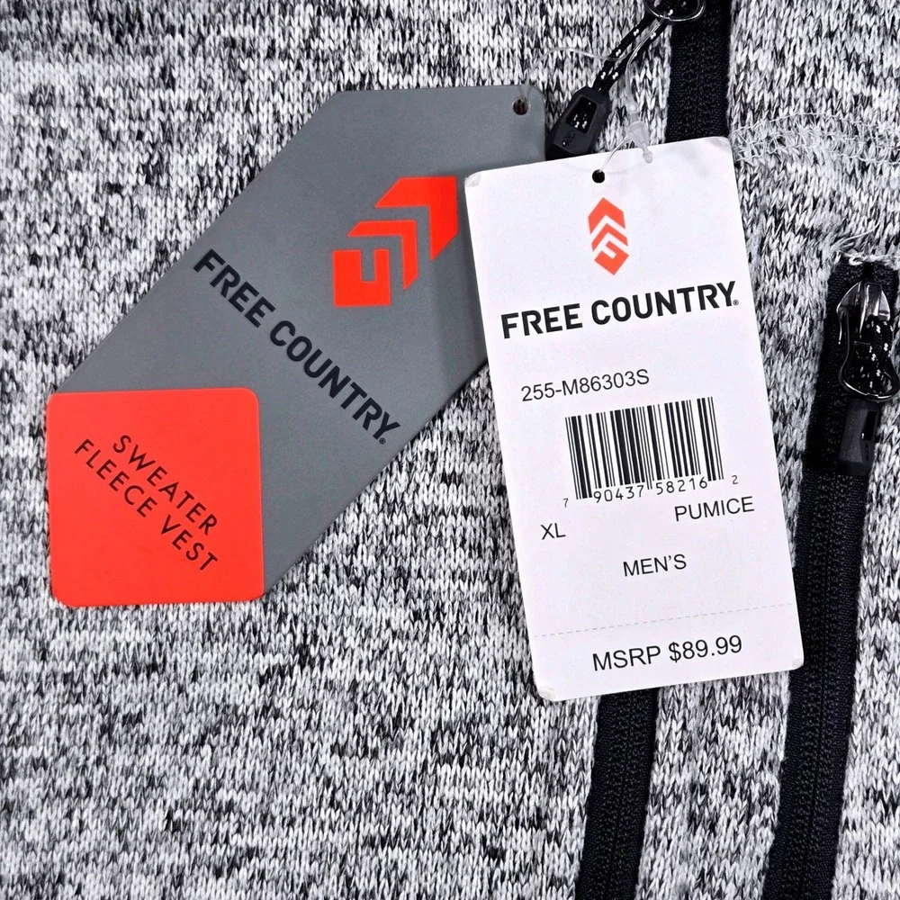 Free Country Sweater Fleece Vest Mens XL Pumice Grey NWT New With Imperfection